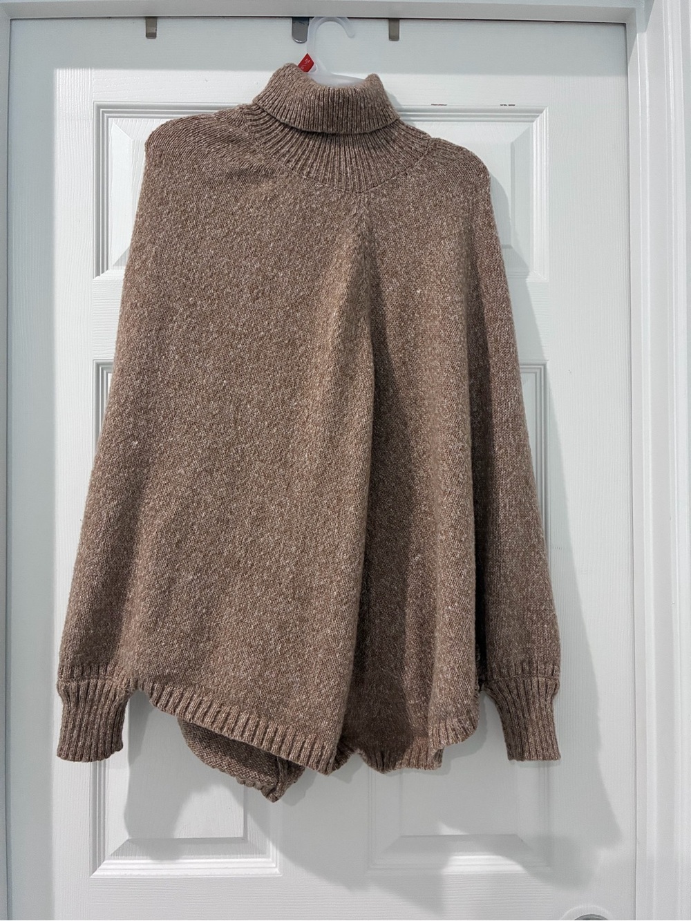 Cozy Turtleneck Poncho Sweater in Taupe
